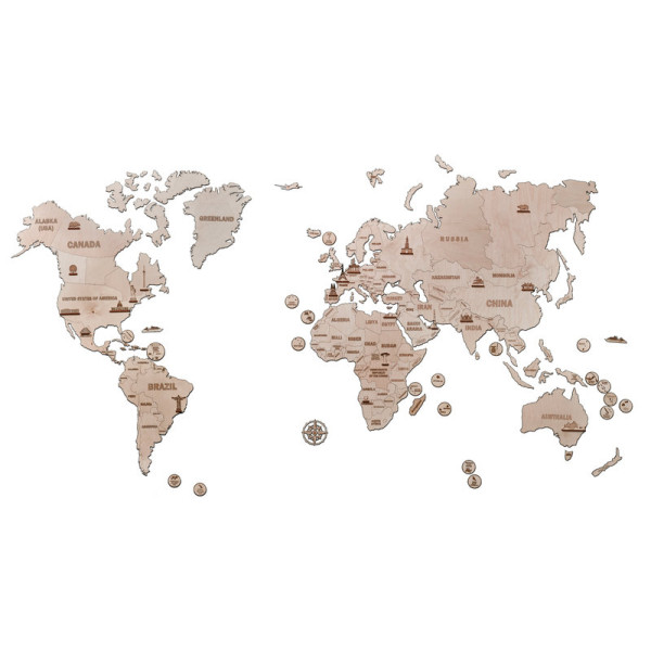 Деревянная карта мира XXL 200*120 см  - механический 3д пазл