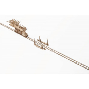 Рельсы с ж/д переездом (дополнение к поезду UGears 460) (200 деталей) - механический 3D пазл