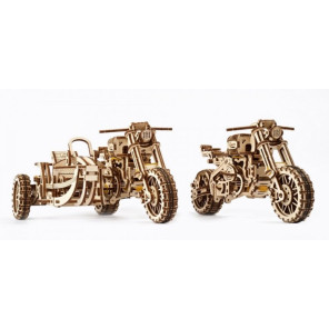 Мотоцикл Scrambler UGR-10 с коляской UGears (380 деталей) - механический 3D пазл